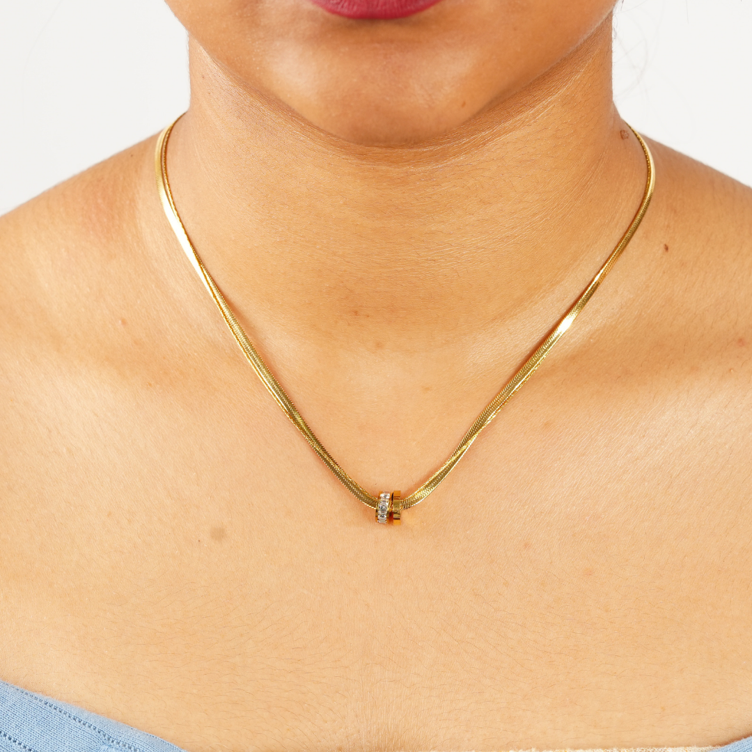 ZIRCON INLAY DOUBLE LAYER NECKLACE