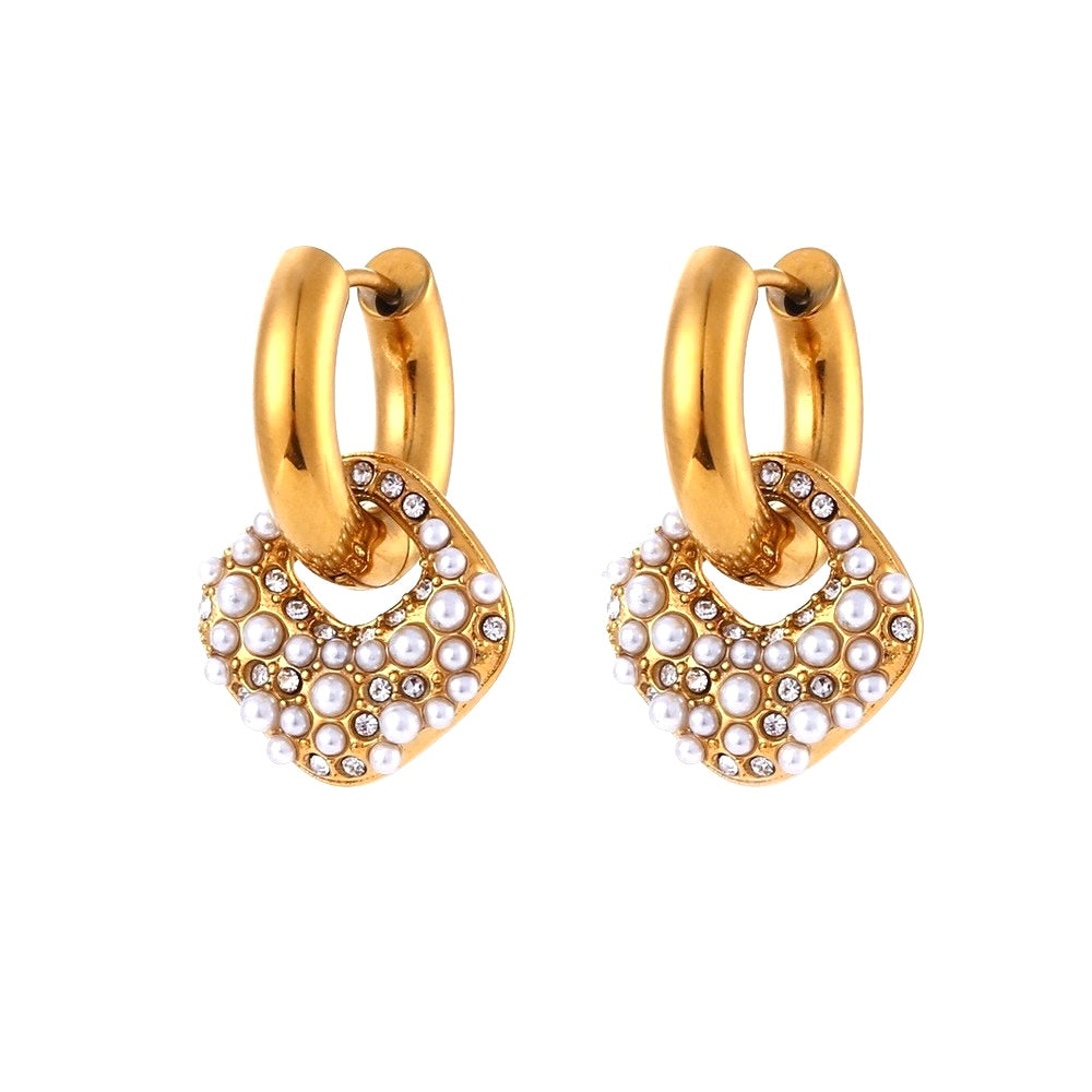 SQUARE RHINESTONE PEARL EARRINGS