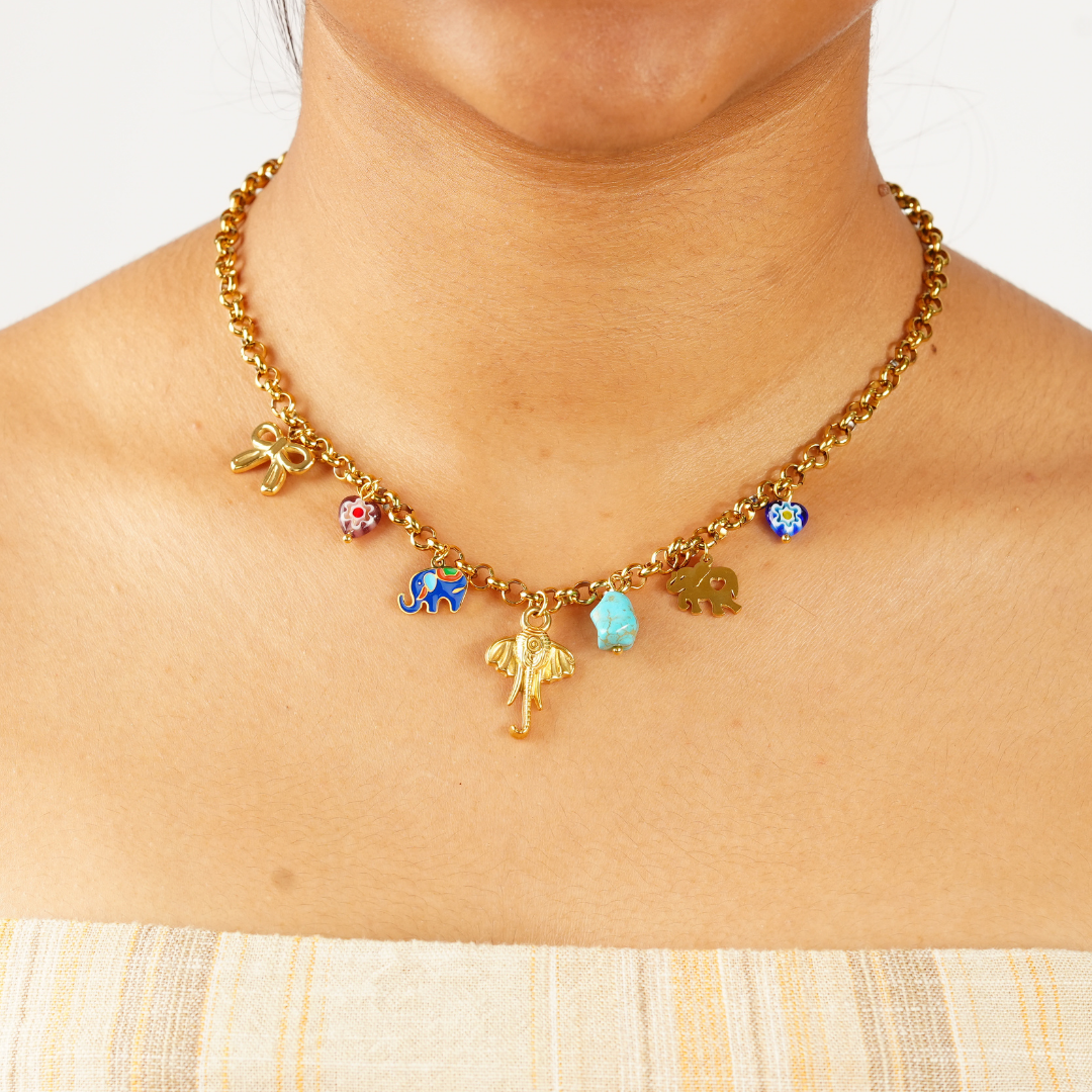 ELEPHANT INLAY CHARMS PENDANT NECKLACE