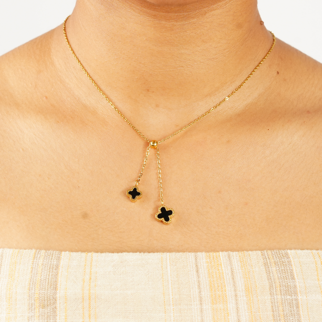 DOUBLE DROP CLOVER LUCKY NECKLACE
