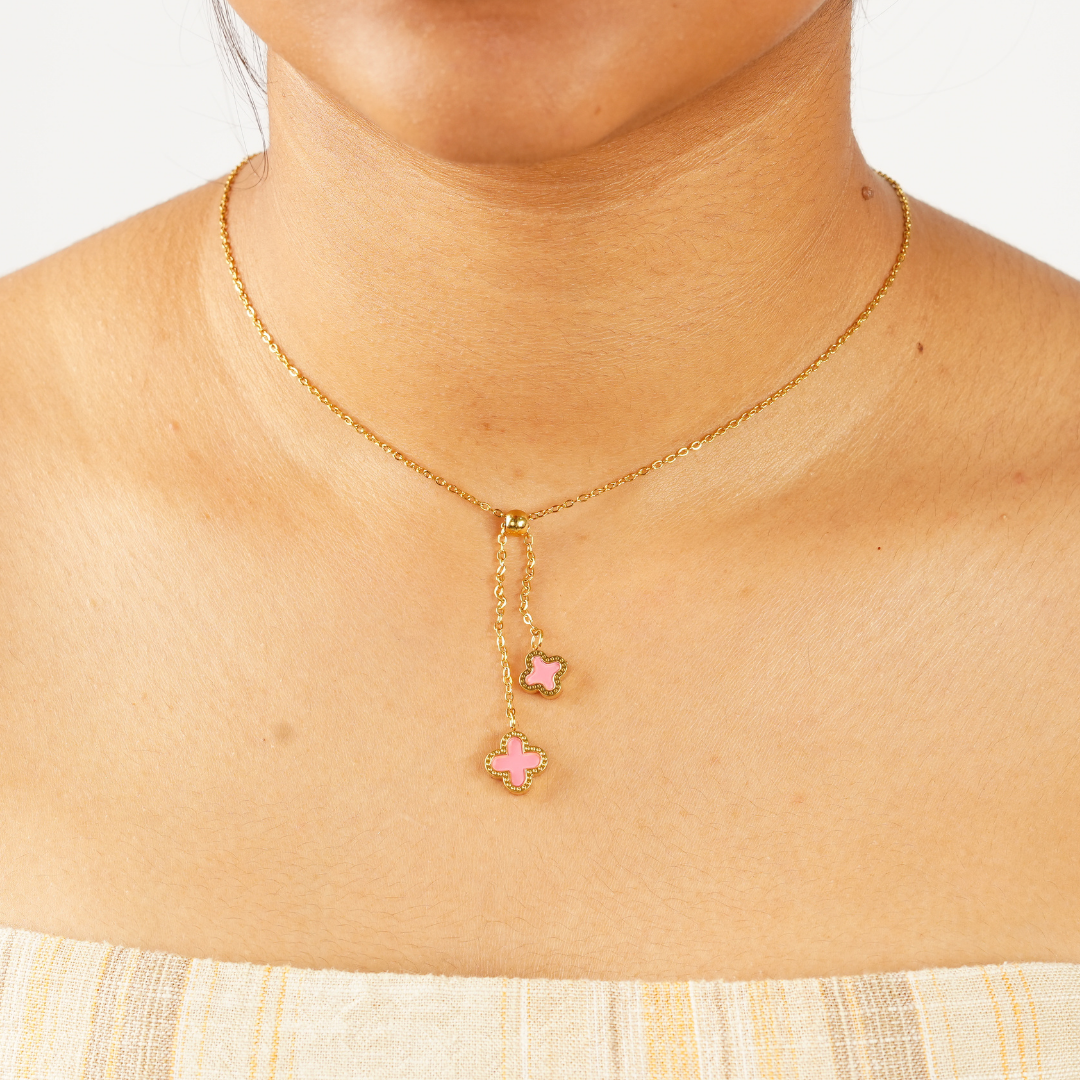 DOUBLE DROP CLOVER LUCKY NECKLACE