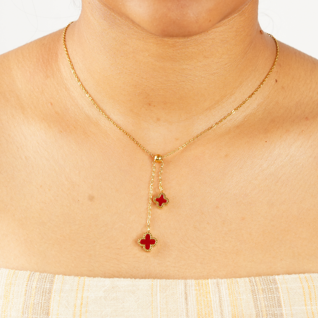 DOUBLE DROP CLOVER LUCKY NECKLACE