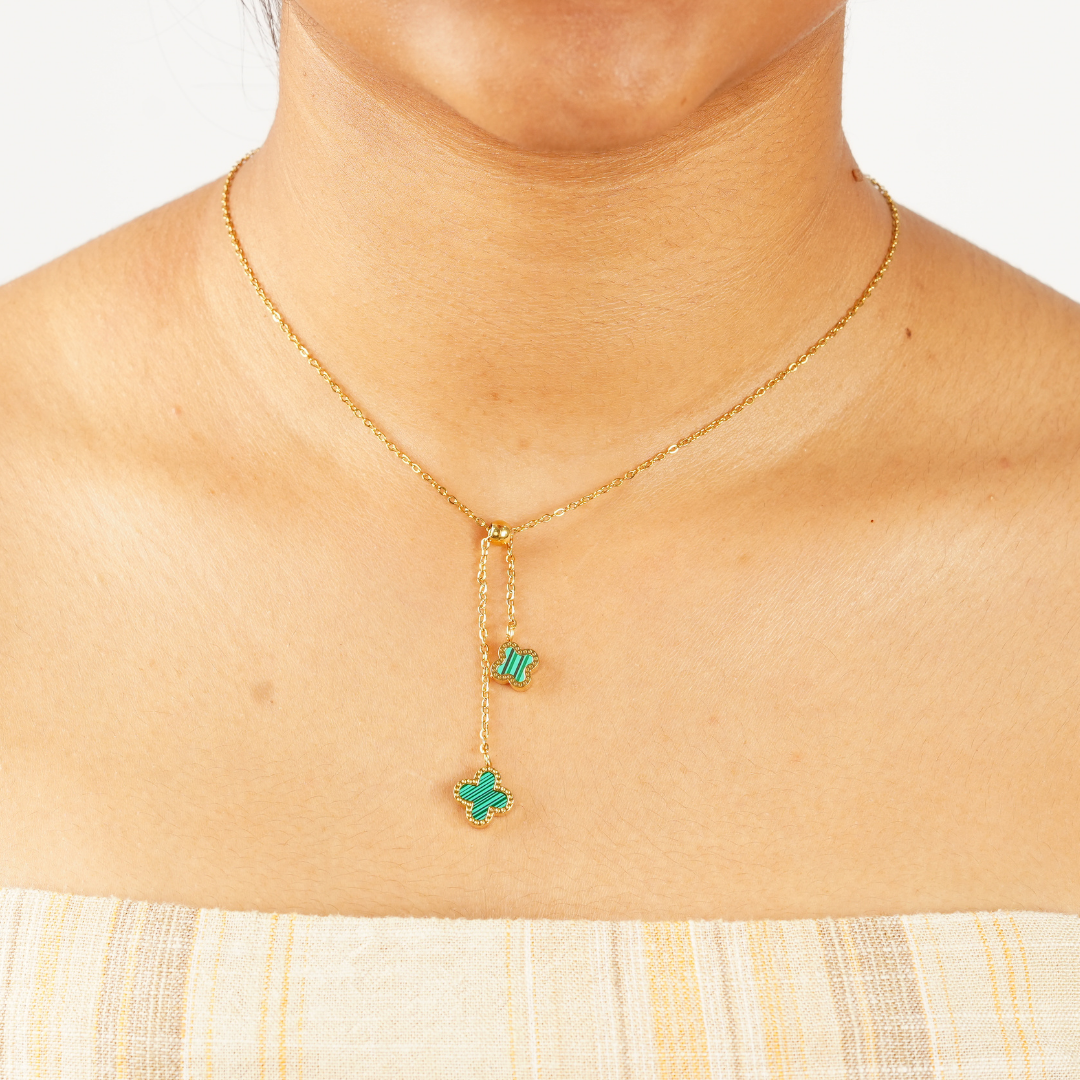 DOUBLE DROP CLOVER LUCKY NECKLACE