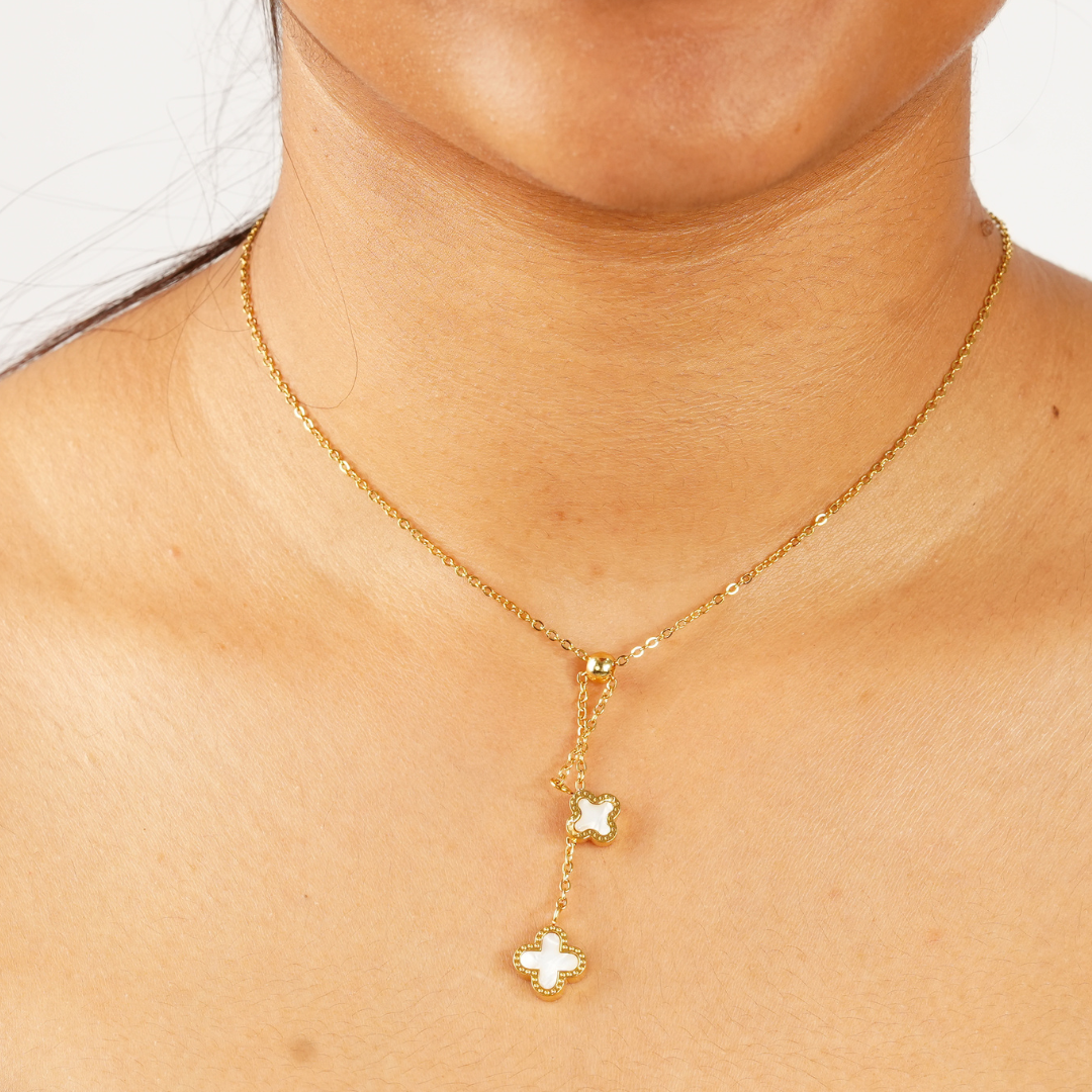 DOUBLE DROP CLOVER LUCKY NECKLACE
