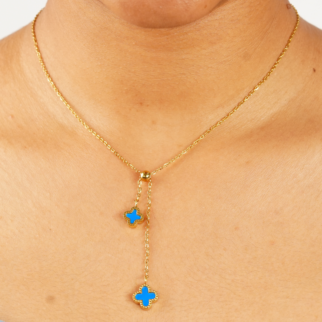 DOUBLE DROP CLOVER LUCKY NECKLACE