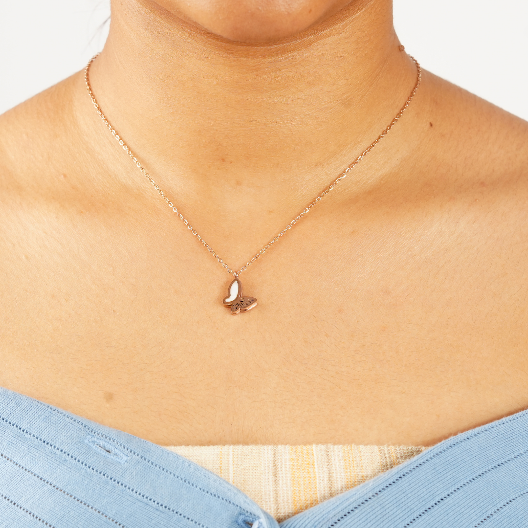 VINTAGE BUTTERFLY DOUBLE SIDE NECKLACE (WHITE&BLACK)