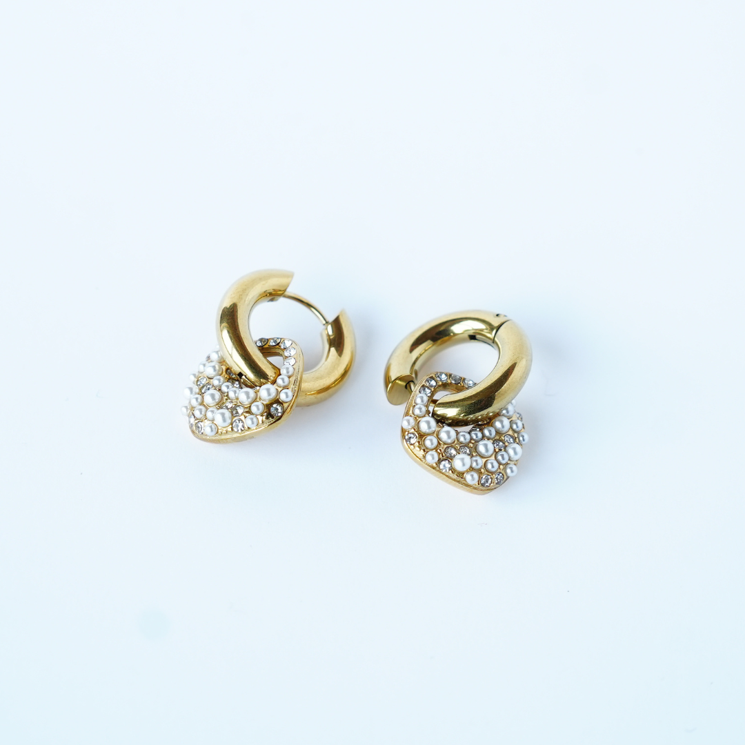 SQUARE RHINESTONE PEARL EARRINGS