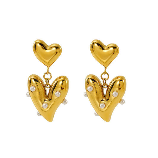PEARL HEART DROP EARRINGS