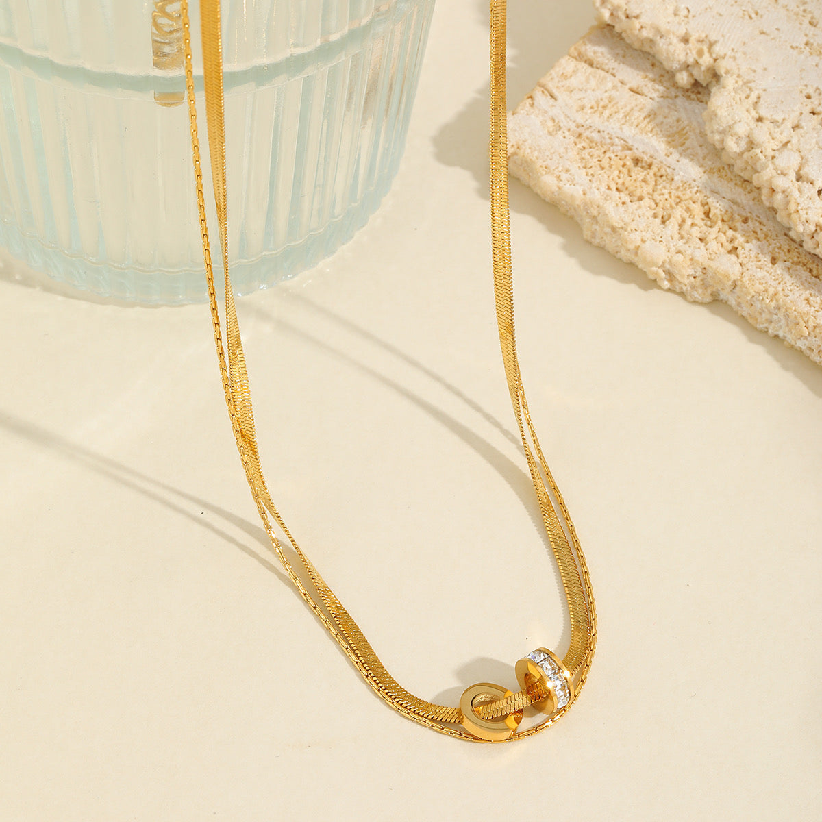 ZIRCON INLAY DOUBLE LAYER NECKLACE