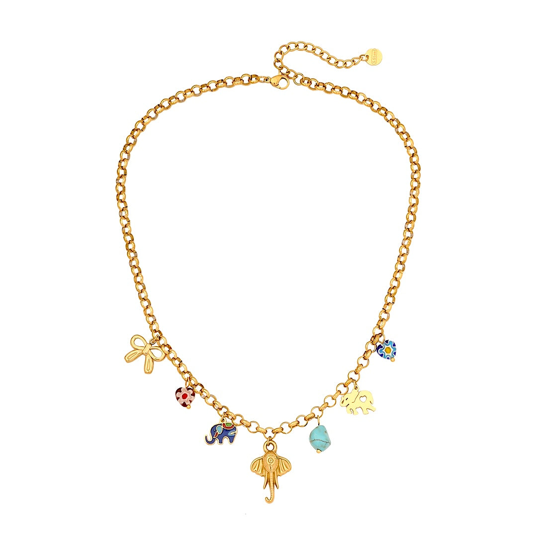 ELEPHANT INLAY CHARMS PENDANT NECKLACE