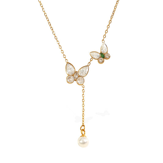 PEARL BUTTERFLY FRENCH STYLE NECKLACE