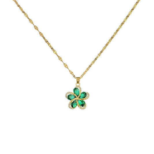GREEN ZIRCON FLOWER PENDANT NECKLACE