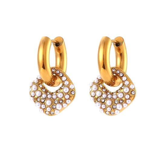 SQUARE RHINESTONE PEARL EARRINGS