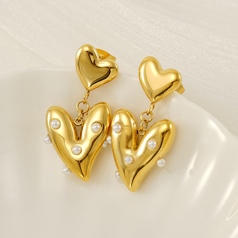 PEARL HEART DROP EARRINGS