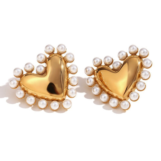 GLOSSY LOVE HEART STUD EARRINGS (GOLD)