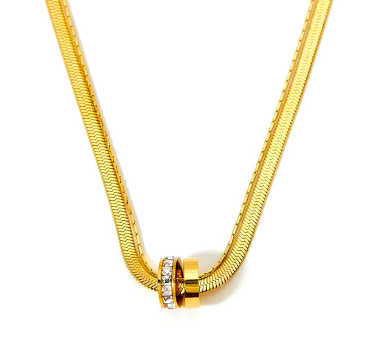 ZIRCON INLAY DOUBLE LAYER NECKLACE